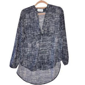 Nectar Clothing Black White Deep V Neck High Low Long Sleeve Blouse Women Size M